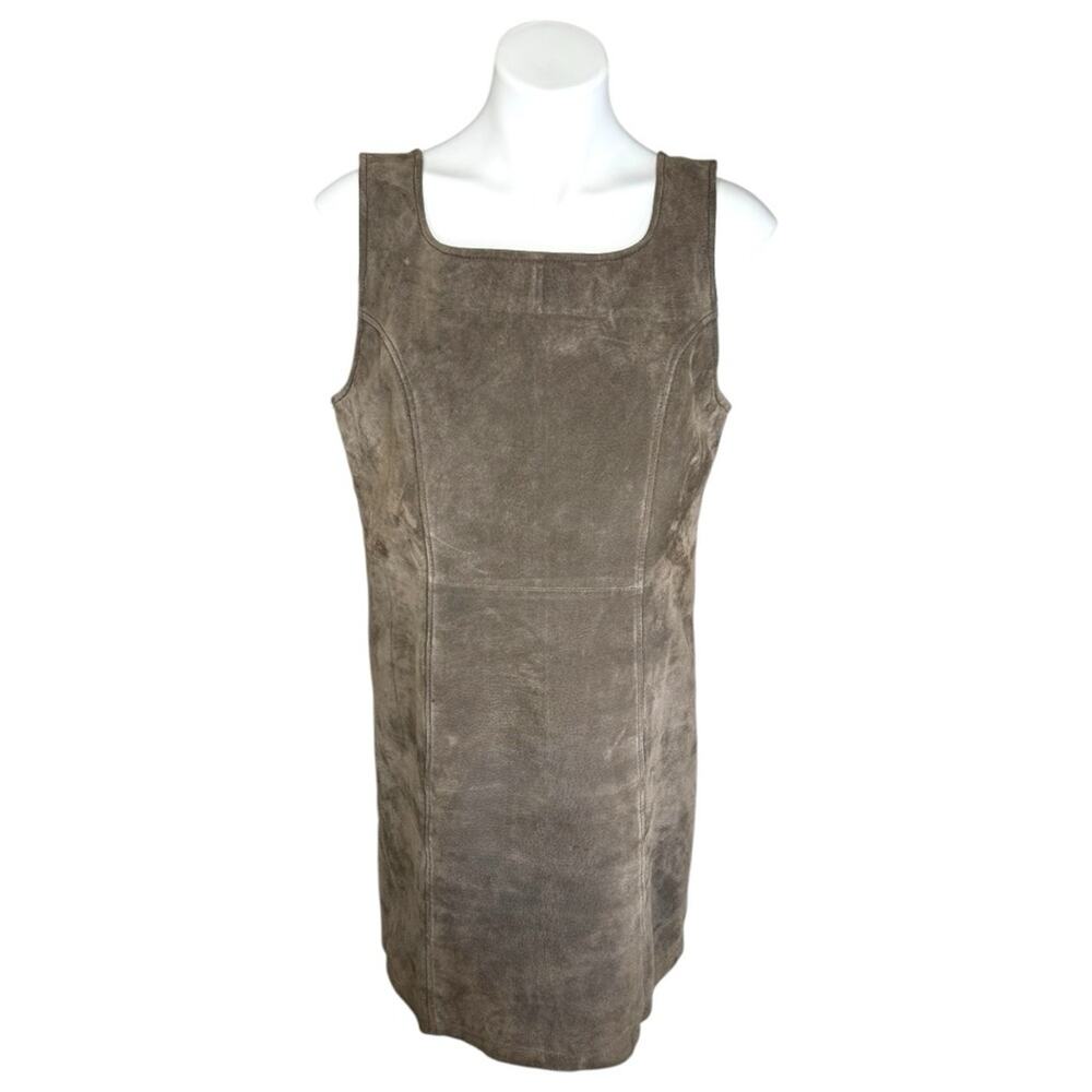 Y2K 90s Bagatelle Brown Leather Mini Dress Size 12P Genuine Leather Lined